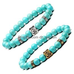 Beaded Turquoise Gemstone Beads 8Mm Yoga Strands Bracelet Ancient Sier Gold Box Natural Stone Bracelets For Women Fashion Jewellery Wi Dhjzh