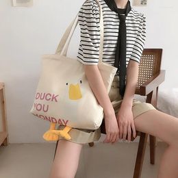 Shopping Bags Large Women Shoulder Shopper Bag Cute Duck Cartoon Print Casual Kawaii Canvas Tote Cotton Cloth Eco Handbags