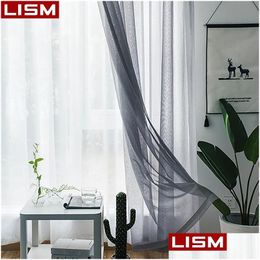 Curtain Drapes Lism Modern Nordic Sheer Tle Window Curtains Solid White Grey Black Sning Voile Living Room Home Decor Panel Drop D Dhbzg