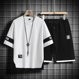 Summer Black White Tracksuits For Mens Set Sleeves TShirt Shorts Sportswear Brand Sporting Suit Oversize 5XL 240202