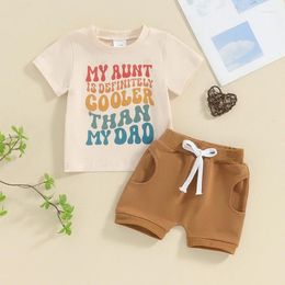 Clothing Sets 2024-01-17 Lioraitiin 0-3Y Summer Baby Boys Shorts Set Short Sleeve Letters Print T-shirt With Elastic Waist Outfit