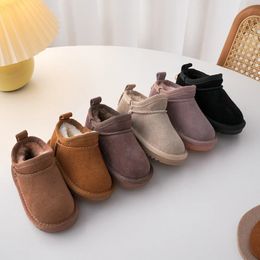 Kids Genuine Cowhide Snow Boots Winter Baby Soft Warm Cotton Shoes With Plush Boys Girls One Fur Suede Boots Princess Retro Boot 240129