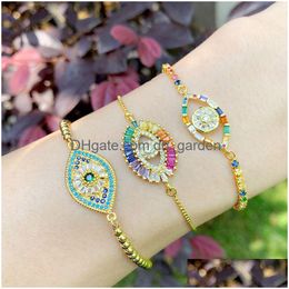 Charm Bracelets Colorf Crystal Eye Bracelet 18K Gold Chain Pl Adjustable Gemstone Diamond Women Fashion Jewelry Gift Will And Sandy Dhito