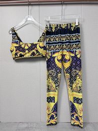 Designer Clothing Yoga Sports Fiess Print Set Suspender Vest Leggings Long Pants Fashion Women's Sportswear