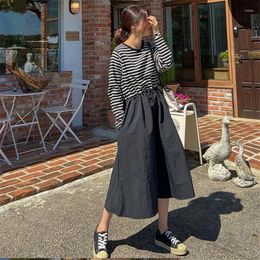 Casual Dresses Women Korean Striped Patchwork Long T Shirt Dress Spring Fashion Round Neck Chic Summer Clothing