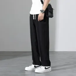 Men's Pants Spring Autumn Drawstring Solid Elastic High Waist Pockets Casual Loose Suit Small Feet Fashion Trousers