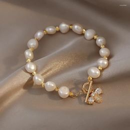 Bangle Luxury Baroque Freshwater Pearl Bracelet Niche High Sense Zircon Bee Pendant For Women Gift