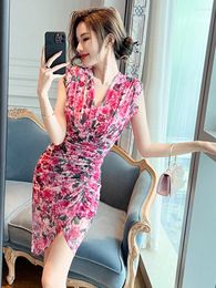 Casual Dresses Summer Mesh Elegant Women Evening Dress Floral Sexy V-Neck Skinny Midi Party Beach Mujer Prom Birthday Boho Stretchy Vestido