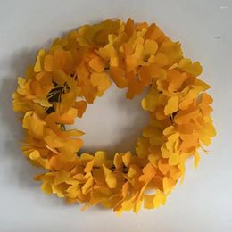 Decorative Flowers Simulated Ginkgo Leaf Garland Window Reusable Fall Wreath For Indoor Outdoor Decoration Yellow Front