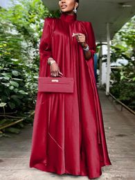 Casual Dresses Women Maxi Loose Fall 2024 Sparkly Satin High Neck Long Sleeve Oversized Swing Dress Elegant Evening Occasion Gowns