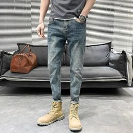 Men's Jeans For Men Light Blue Male Cowboy Pants Cropped Trousers Casual Summer 2024 Fashion Classic Trend Regular High Quality