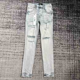 Man Jeans Designer Purple Skinny Ripped Biker Slim Straight Pants Stack Fashion Mens Trend Brand Vintage Pant Us 85OT