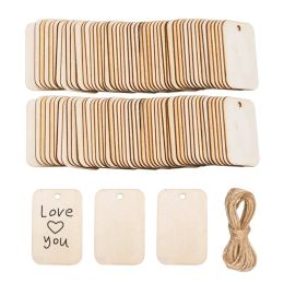 Unfinished Nature Wood Slice Gift Tags Blank Wooden Hanging Label With Rope for Wedding Birthday Party Decor DIY Bookmark Crafts 0206