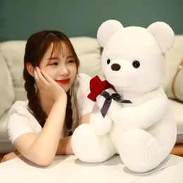 Kawaii Teddy with Roses Plush Toy Soft Stuffed Doll Romantic The Gift Lover Home Decor Valentine's Day Gifts for Girls 240123 decked