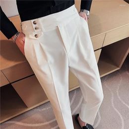 Men's Suits British Style Men High Waist Dress Pants 2024 Spring Solid Casual Wedding Trousers Slim Formal Suit Fashion Clothing