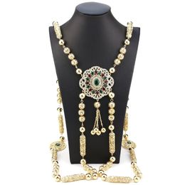 Sunspicems Gold Color Algeria Jewelry Chest Shoulder Chain For Women Tassles Pendant Metal Ball Link Chain Arabic Bridal Jewels 240127