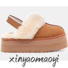 Uggit Slippers slides tasmanes Womens Fur Mule Slipper Fluffy Winter uggit Warm House Platform Slippers Indoor Thick Bottom Sliders Leather Cowhide Gentle2024new