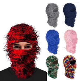 Berets Balaclava Distressed Knitted Caps Full Face Ski Mask Women Outdoor Camouflage Fleece Fuzzy Beanies Men Hat