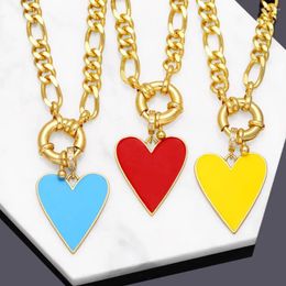 Pendant Necklaces FLOLA Enamel Neon Red Heart Necklace For Women Copper Gold Plated Figaro Chain Statement Luxury Jewellery Gifts Nkeb366