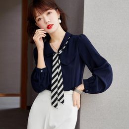 Women's Blouses Korean Fashion Ladies Casual Tie-tie Shirts Blouse Women Tops Female Woman Button Up Shirt Girls Long Sleeve BPyA1766