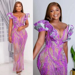 Plus Size African Arabic Aso Ebi Prom Dresses Mermaid Off Shoulder Evening Dresses for Black Women Birthday Party Dress Second Reception Gowns Pageant Gown AM382