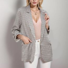 Women's Jackets Work Office Cardigan Jacket Women Long Sleeve Open Front Plaid Suit With Pocket 2024 Female Casual Fashion Coat