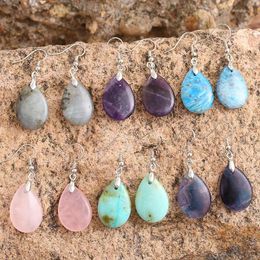 Dangle Earrings Natural Stone Earring For Women Teardrop Fluorite Quartz Lapis Amazonite Pink Crystal Danglers Drop Femme Reiki Bohemian