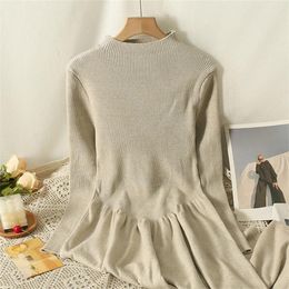 Casual Dresses Autumn Winter Solid Half Turtleneck Sweater Dress Women Warm Slim Bottom Knitted Female A Line Large Hem Long Vestidos