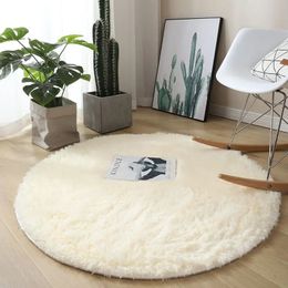 Plush round carpet living Room Decoration Childrens Bedroom fluffy white nonslip blanket bedside design play mat 240131