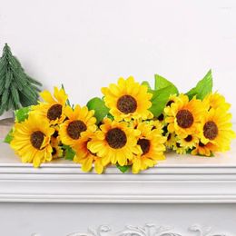 Decorative Flowers Sunflower Bouquet Realistic Artificial With Green Leaves For Home Wedding Party Decoration Non-withering Faux