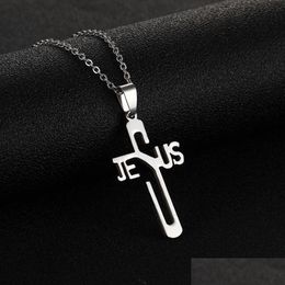 Pendant Necklaces Hip Hop Jesus Cross Necklace Stainless Steel For Women Men Fashion Jewellery Gift Will And Sandy Drop Delivery Pendan Dhas5