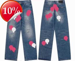 23ss New Mens Jeans Designer Make Old Washed Chrome Straight Trousers Heart Letter Prints Long Style Hearts Purple Chromees D74c05uc