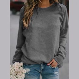 S5XL Size Women Long Sleeve O Neck TShirt 2023 Spring Summer Loose Casual Top Shirts Grey Plain Solid Colour Drop 240129
