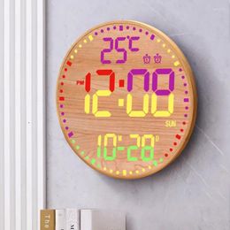 Wall Clocks Solid Wooden LED Digital Temperature Date Time Display Alarm Clock Mute Hanging Watch Home Creative Decor