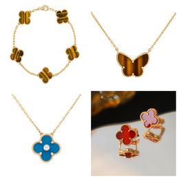 Fashion Classic Designer 4/Four Leaf Clover Charm Necklace /Bracelet /Earrings Bangle Red agate emerald butterfly Fritillary Necklace /Bracelet for Women Jewellery