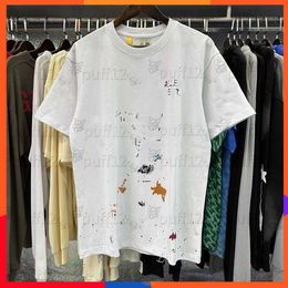 T-shirt Fashion Gallery Casual Designer Men's Women's Hand-painted Ink Splash Graffiti Lettering Loose Short Sleeve Crewneck Clothing European Sizes FJ30