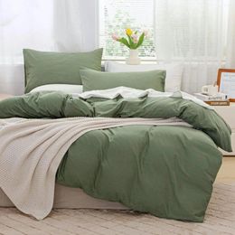 Bedding Sets 1 Piece Duvet Cover King Washed Cotton Linen Like Textured Comforter Quilt Without Pillowcases(Green 104"x90")