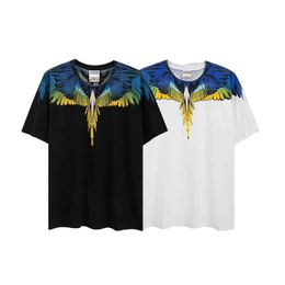 MB Men's T-Shirts 24s designer Marcelo MB Fashion Brand Short sleeved Mens and Womens Gradient Blue and Yellow Feather Printed T-shirt Half Sleeve T