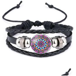 Charm Bracelets Mandala Indian Yoga Buddhismus Glass Cabochon Adjustable Mtilayer Wrap Cuffs Fashion Jewellery Gift Drop Delivery Dhypl