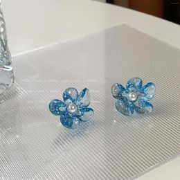 Stud Earrings Transparent Blue Flower For Women Simple Design Jewelry