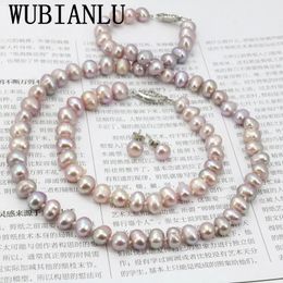 WUBIANLU Purpel Pearl Necklace Sets Fish Clasp 78mm Necklace 18 Inch Bracelet 75 Inch Earring Women Jewelry Making Design 240122