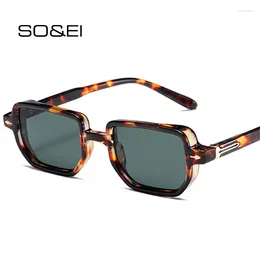 Sunglasses SO&EI Vintage Square Rivets Men Gradient Shades UV400 Fashion Olive Green Women Trending Small Rectangle Sun Glasses