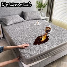 Dreamreal Waterproof Solid Colour Embossed Mattress Cover Thicken Fitted Sheet Bed Cover for Bedroom el Soft Pad for Bed 240129