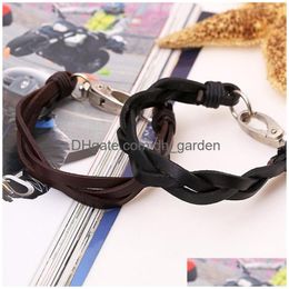 Charm Bracelets Leather Weave Braid Bracelet Retro Black Brown For Women Men Fashion Jewellery Will And Sandy Drop Delivery Dhvu6