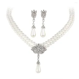 Necklace Earrings Set Elegant Gift Party Collar Chain Bridal Crystal Wedding Jewellery Pearl Pendant