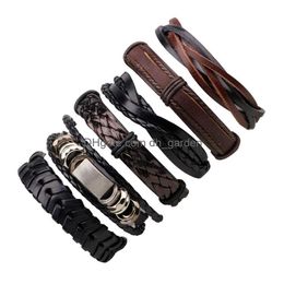 Charm Bracelets Weave Leather Bracelet Adjustable Mtilayer Wrap Wristband Bangle Cuffs Women Men Fashion Jewellery Drop Ship Delivery Dhkih