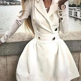 Casual Dresses 2024 Sexy Notched Lapel Double Breasted Blazer Dress Elegant Long Sleeve Swing Short Mini Bodycon White Party Frocks