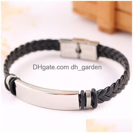 Charm Bracelets Stainless Steel Tag Braid Bracelet Weave Leather Wristband Bangle Cuff Fashion Jewellery 320305 Drop Delivery Dhijx