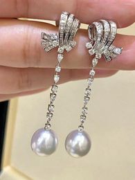 Dangle Earrings Elegant Pair Of 10-11mm South Sea Drop White Pearl Earring 925s