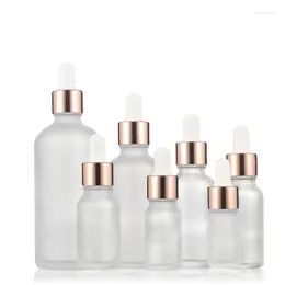 Bottles 2pcs 5-100ml Rose-Golden Refillable Dropper Bottle Frosted Essential Oil Glass Liquid Drop Massage Pipette